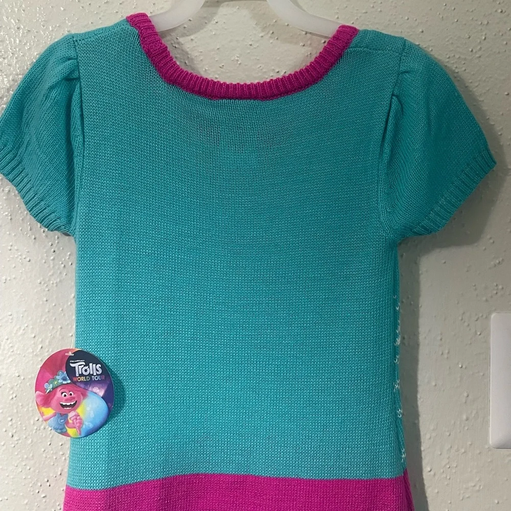 Trolls World Tour Trolls Girl's Poppy Sweater Knit Dress (Blue/Pink, 7-8) - Picture 4 of 14